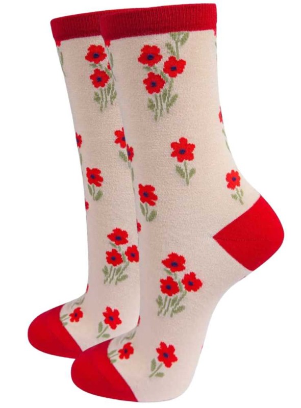 Bambustrumpor Red Flower, dam, från Sock Talk