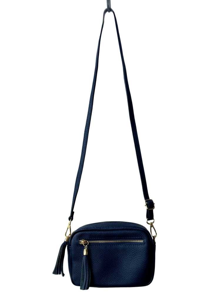 Liten crossover läderväska marin