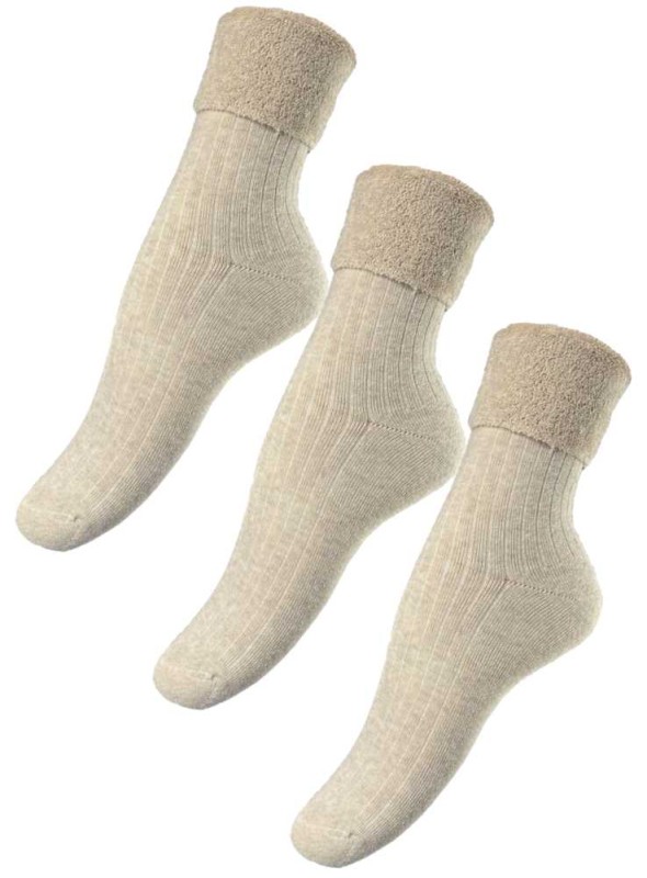 3 par damstrumpor i bomullsfrotté, sand
