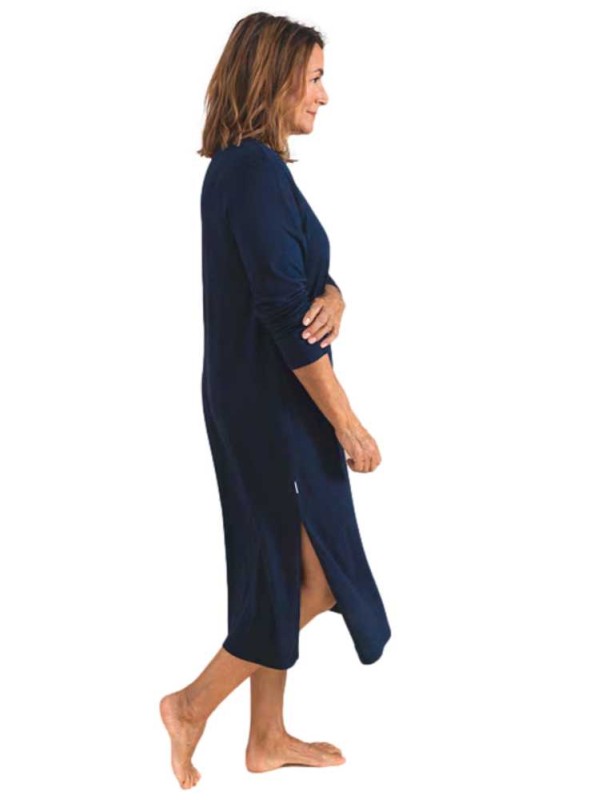 Nattlinne i bambu med långa ärmar, marin