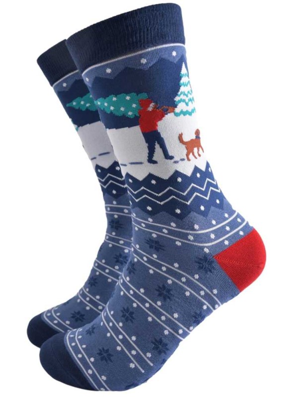 Bambustrumpor med julgran och hund, herr, från Sock Talk