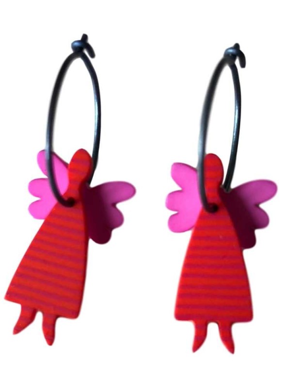 Örhängen, röd ängel med pink vingar