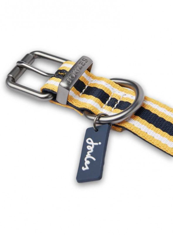 Hundhalsband läder-nylon gul-blå från Joules