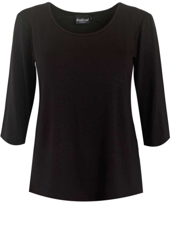 Bambu trikå blus, 3/4 arm, svart