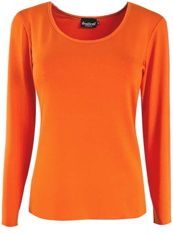 Bambu trikå blus, lång arm, orange