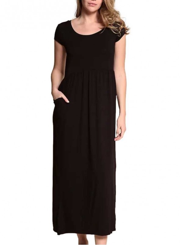 Bambu maxi-klänning med fickor Baby Doll Black