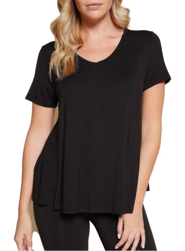 Bambublus med kort ärm V-neck Classic Black