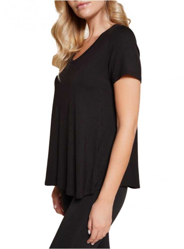 Bambublus med kort ärm V-neck Classic Black
