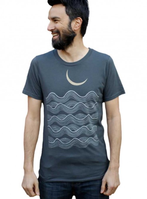 Herr T-shirt av bambu med tryck Moon Ocean