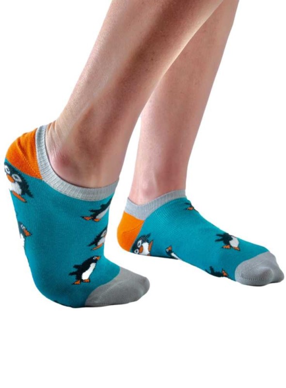 Bambu ankel strumpor dam med ekologisk bomull, Teal Penguin från Doris & Dude