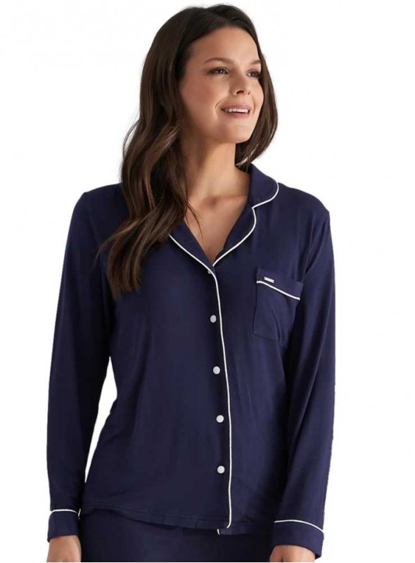 Pyjamas set av enfärgad marin bambu PY