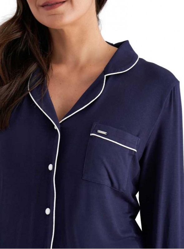 Pyjamas set av enfärgad marin bambu PY