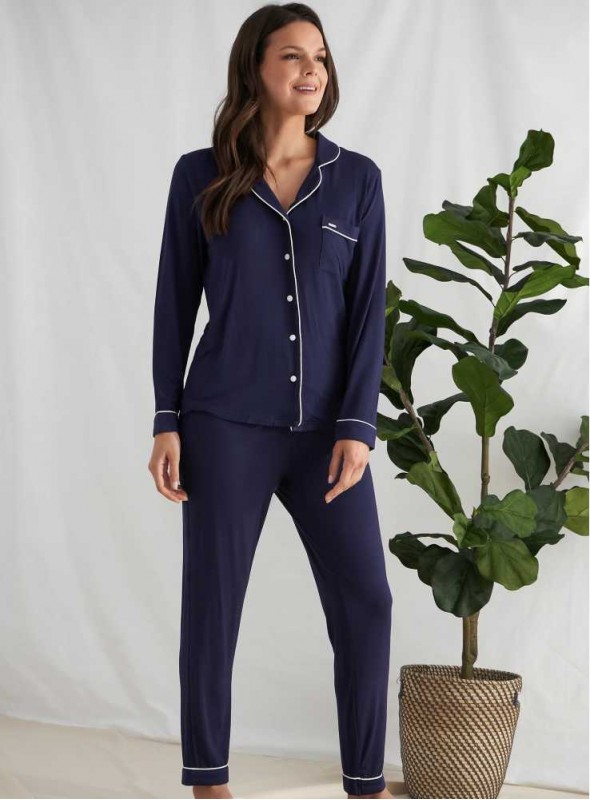 Pyjamas set av enfärgad marin bambu PY