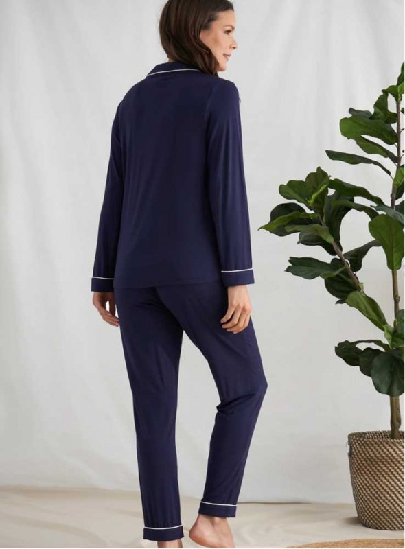 Pyjamas set av enfärgad marin bambu PY