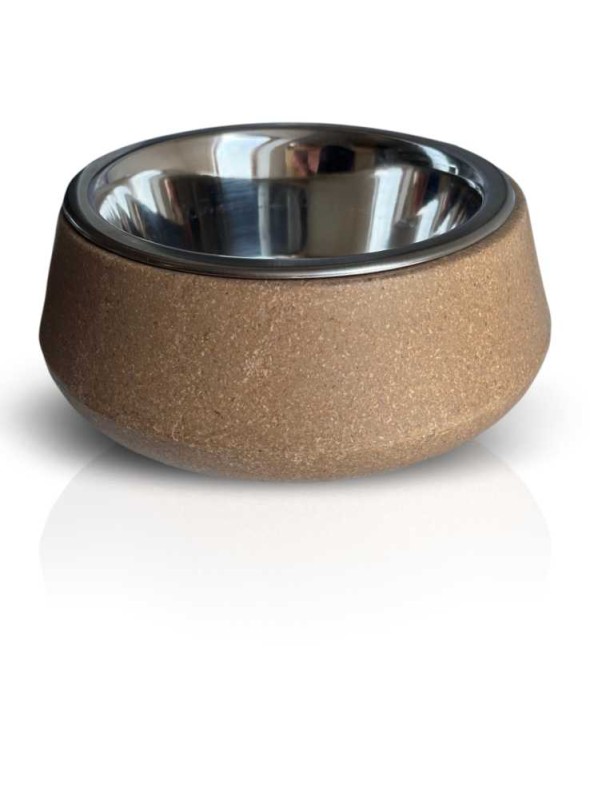 Hundskål av bambu, stor, med metallinsats